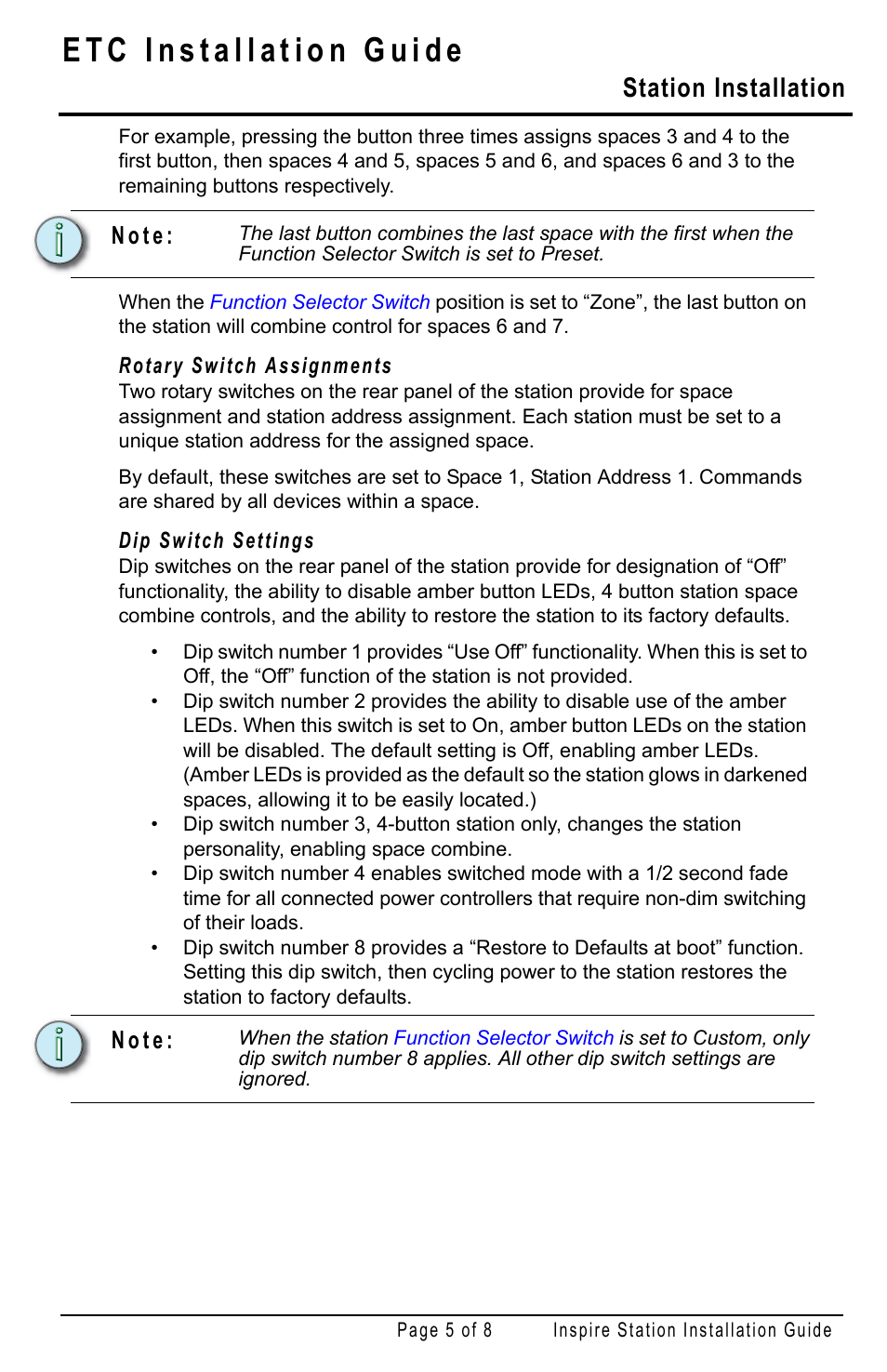 Station installation, N o t e | ETC Echo Inspire Station User Manual | Page 5 / 8