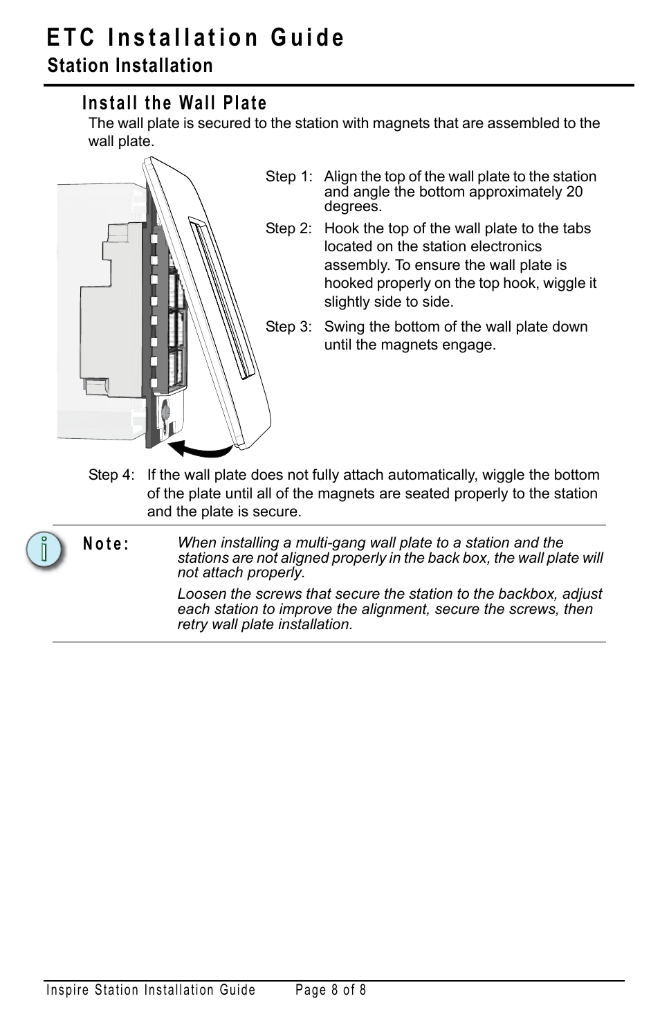 Install the wall plate, Station installation | ETC Echo Inspire Station User Manual | Page 8 / 8