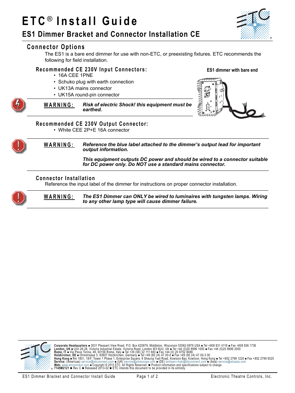 ETC ES1 Bracket and Connector User Manual | 2 pages