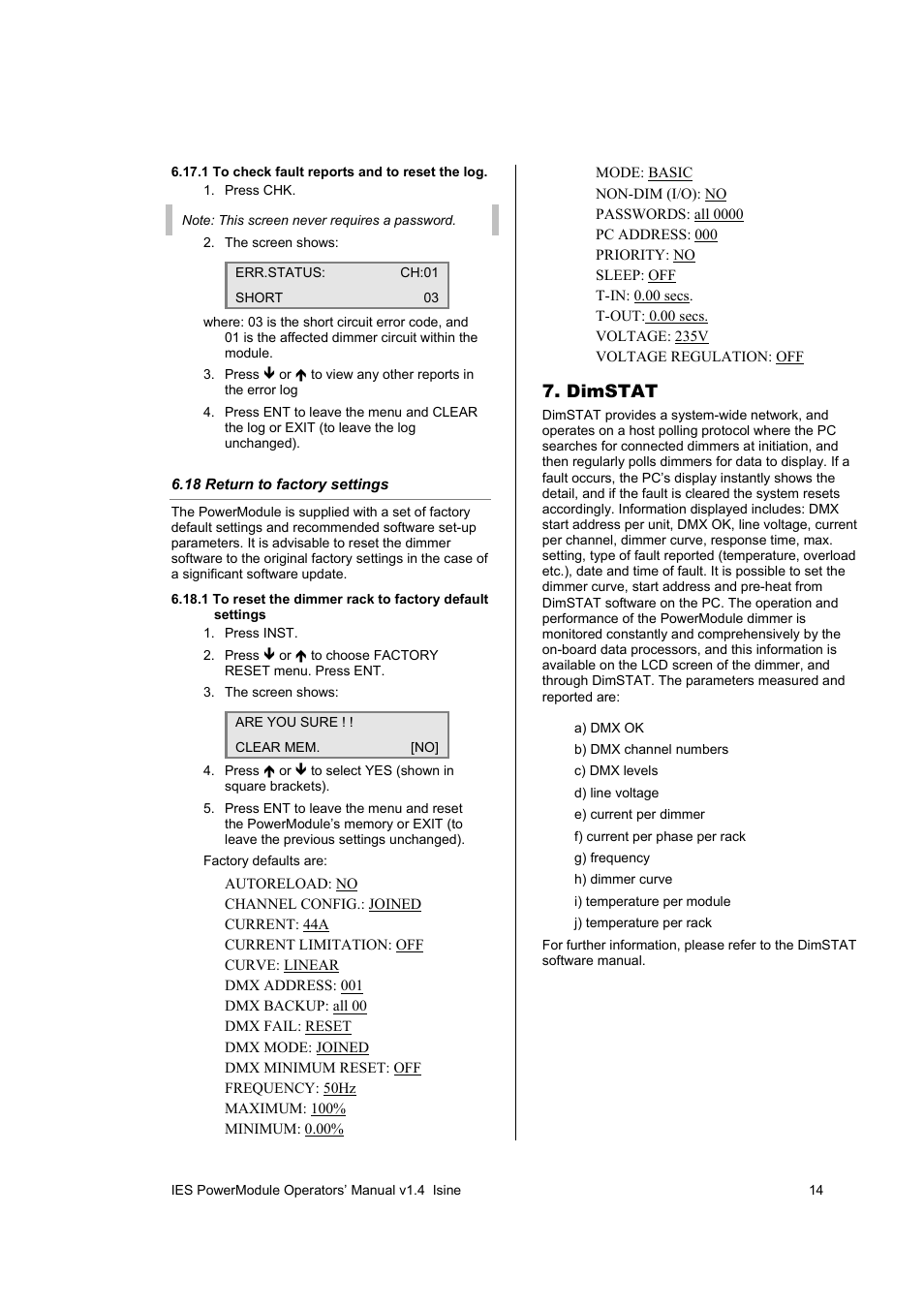 Dimstat | ETC SineWave Power Module (DMX) User Manual | Page 14 / 21