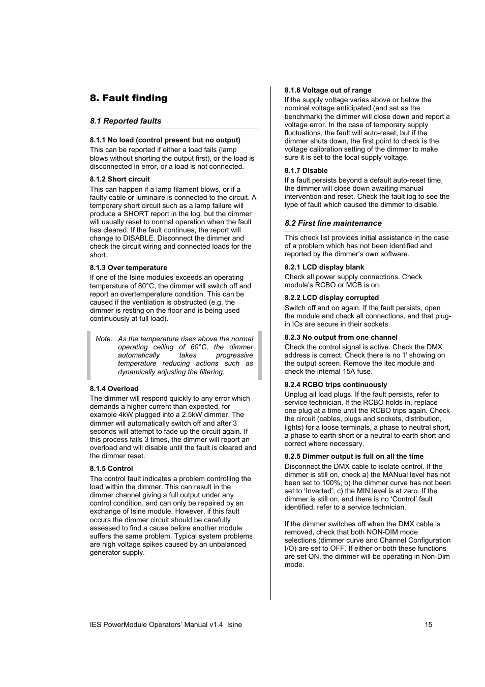 Fault finding | ETC SineWave Power Module (DMX) User Manual | Page 15 / 21