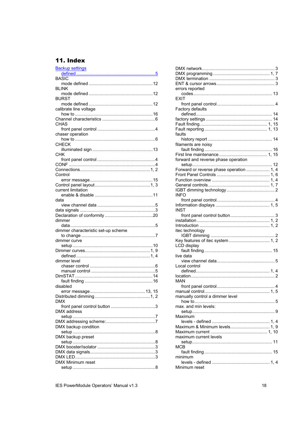 Index | ETC SineWave Power Module (DMX) User Manual | Page 18 / 21