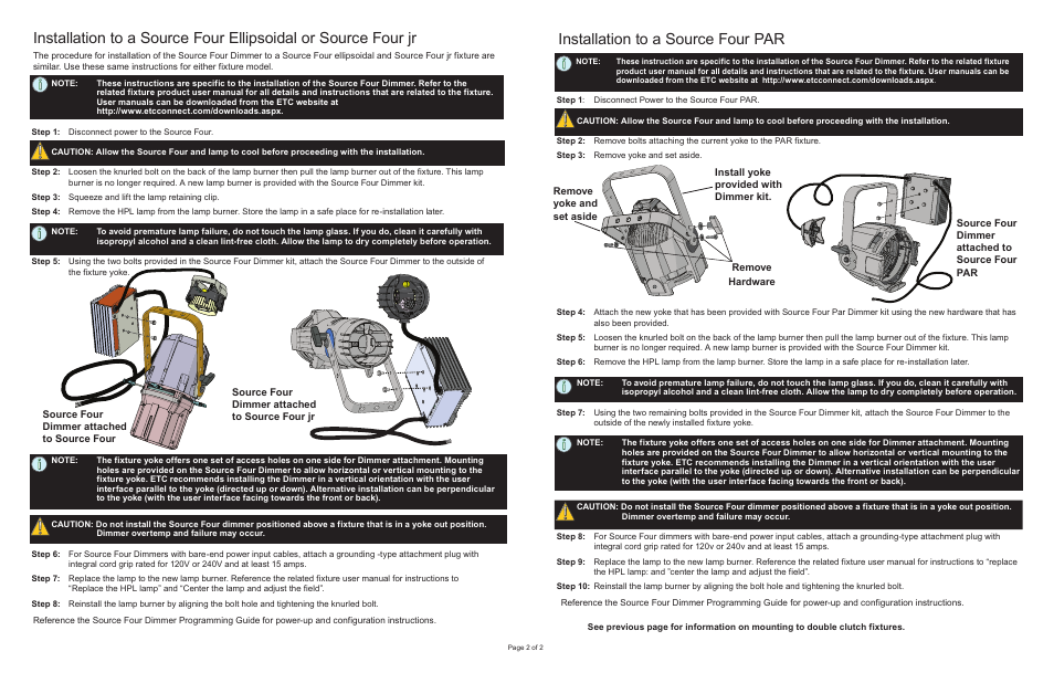 Installation to a source four par | ETC Source Four Dimmer Installation Guide User Manual | Page 2 / 2