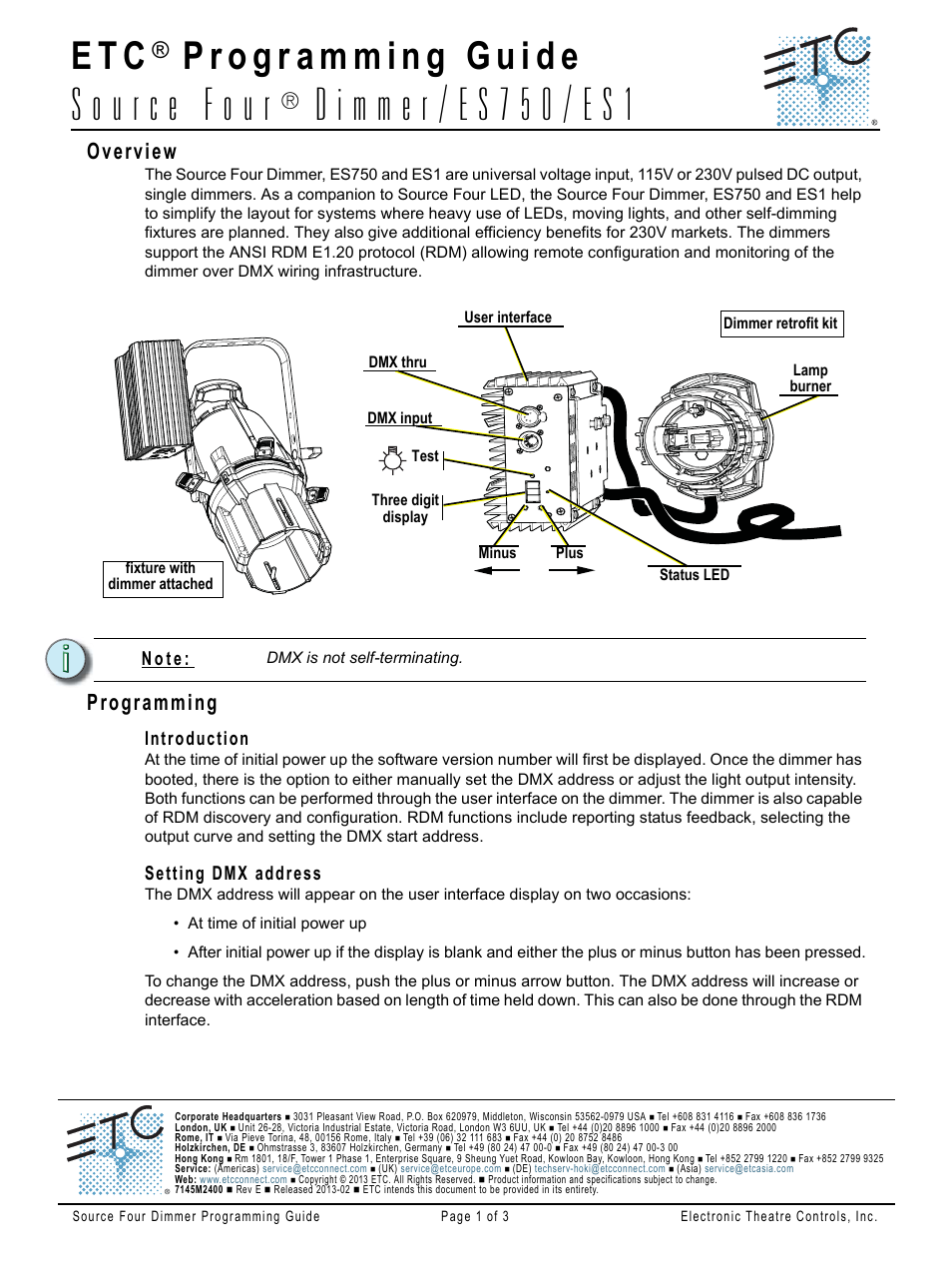 ETC Source Four Dimmer Programming Guide User Manual | 3 pages
