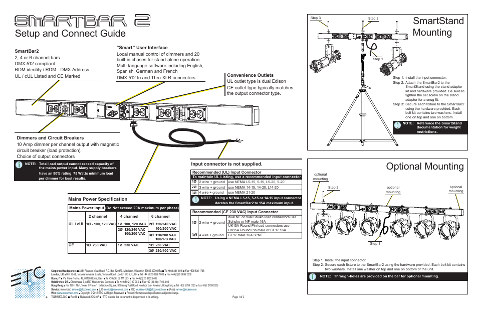 ETC SmartBar 2 Setup and Connect Guide User Manual | 2 pages