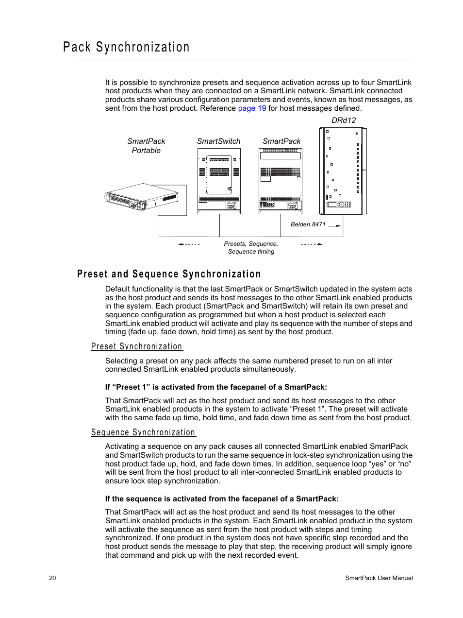 Pack synchronization, Preset and sequence synchronization, Preset synchronization | Sequence synchronization | ETC SmartPack v2.1.0 User Manual | Page 24 / 36