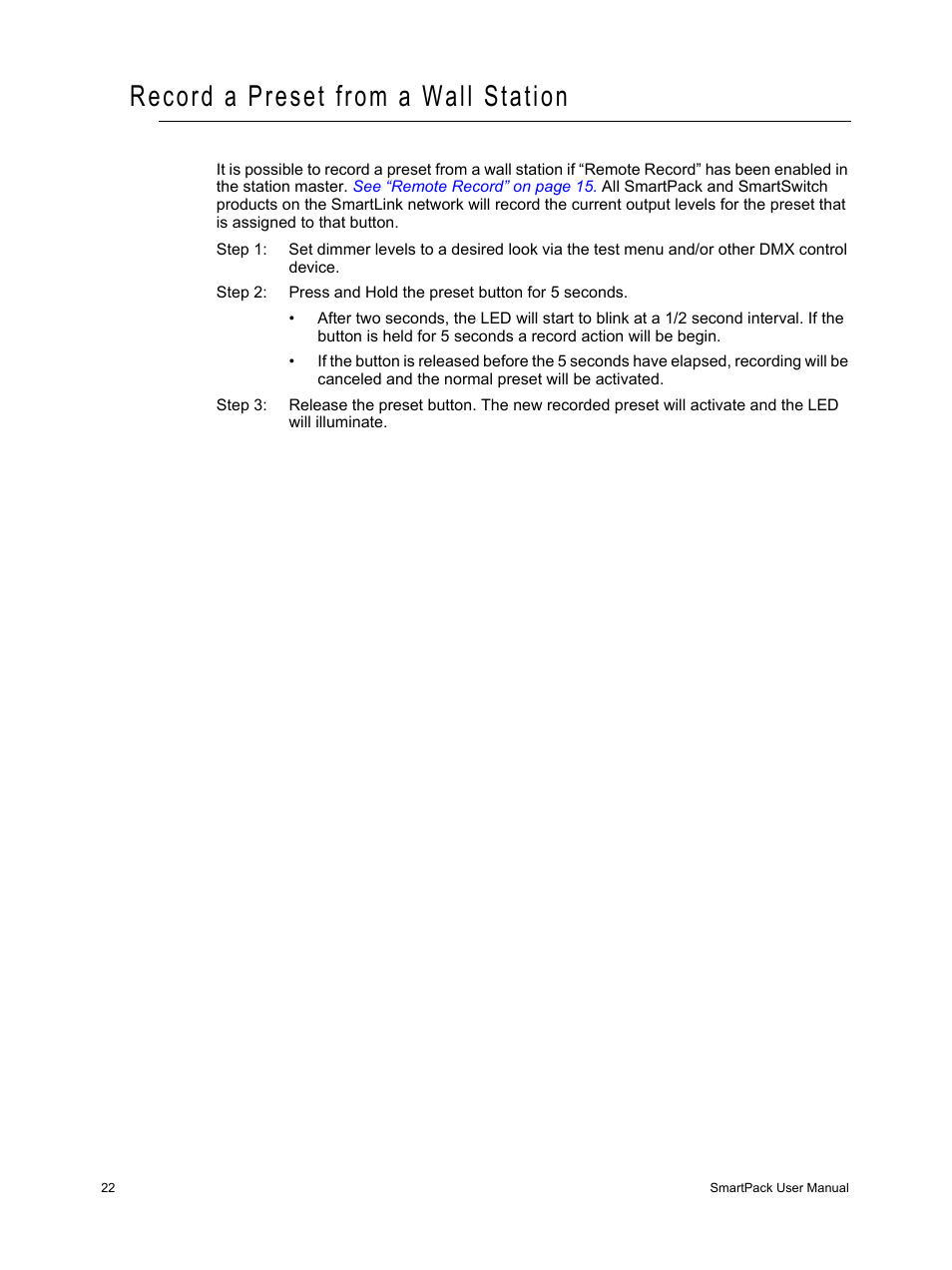 Record a preset from a wall station, See “record a | ETC SmartPack v2.1.0 User Manual | Page 26 / 36