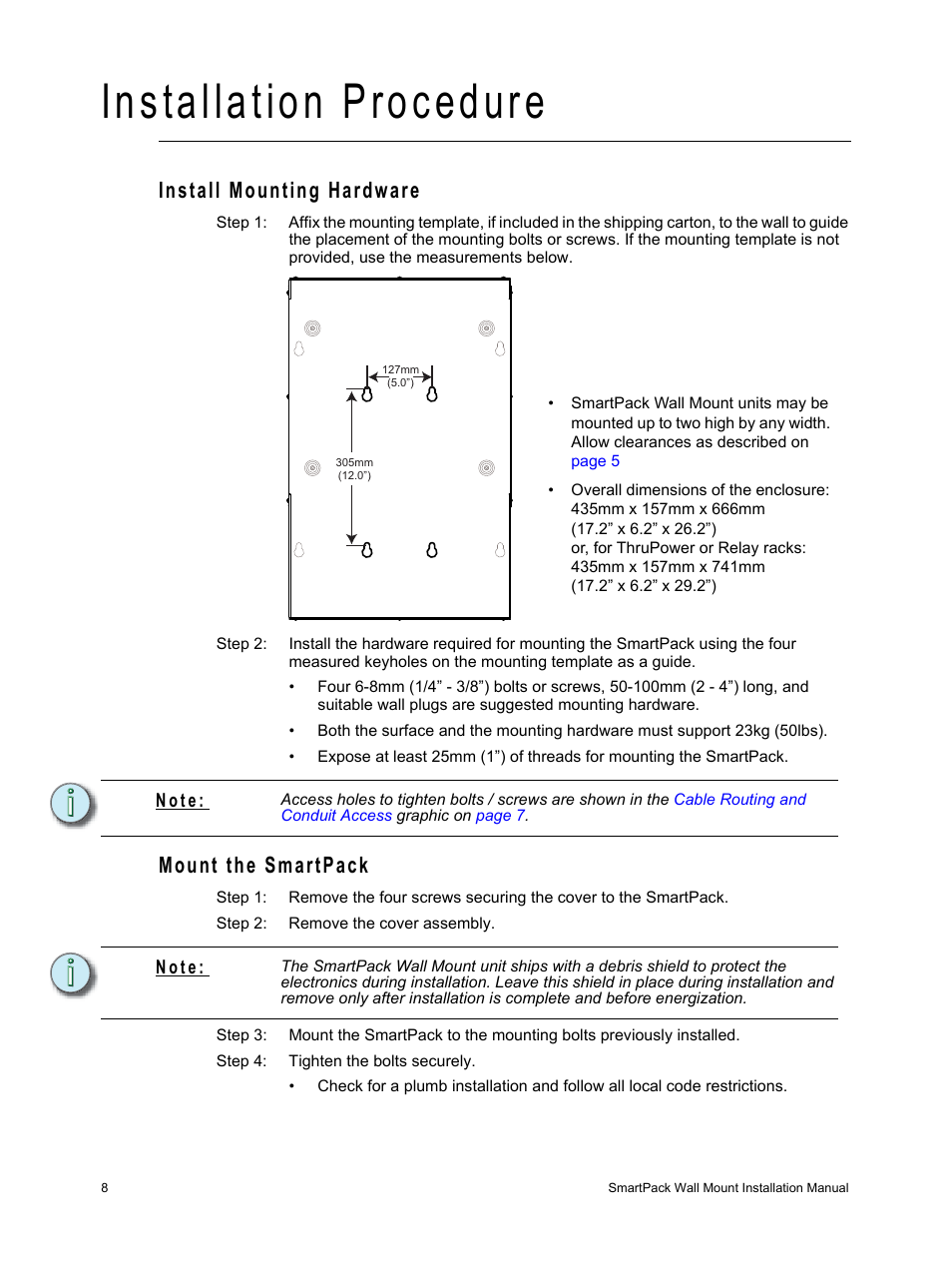 Installation procedure, Install mounting hardware, Mount the smartpack | Install mounting hardware mount the smartpack | ETC SmartPack CE Wall Mount User Manual | Page 10 / 24