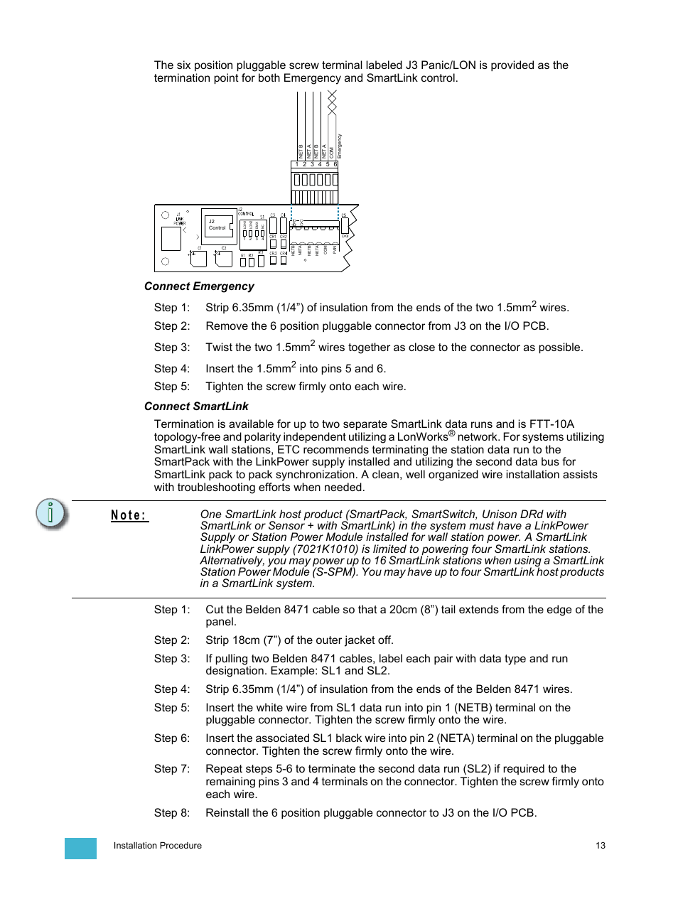 Connect emergency, Connect smartlink, Connect emergency connect smartlink | N o t e | ETC SmartPack CE Wall Mount User Manual | Page 15 / 24