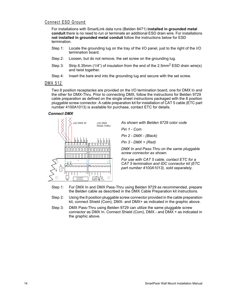 Connect esd ground, Dmx 512, Connect dmx | Connect esd ground dmx 512 | ETC SmartPack CE Wall Mount User Manual | Page 16 / 24