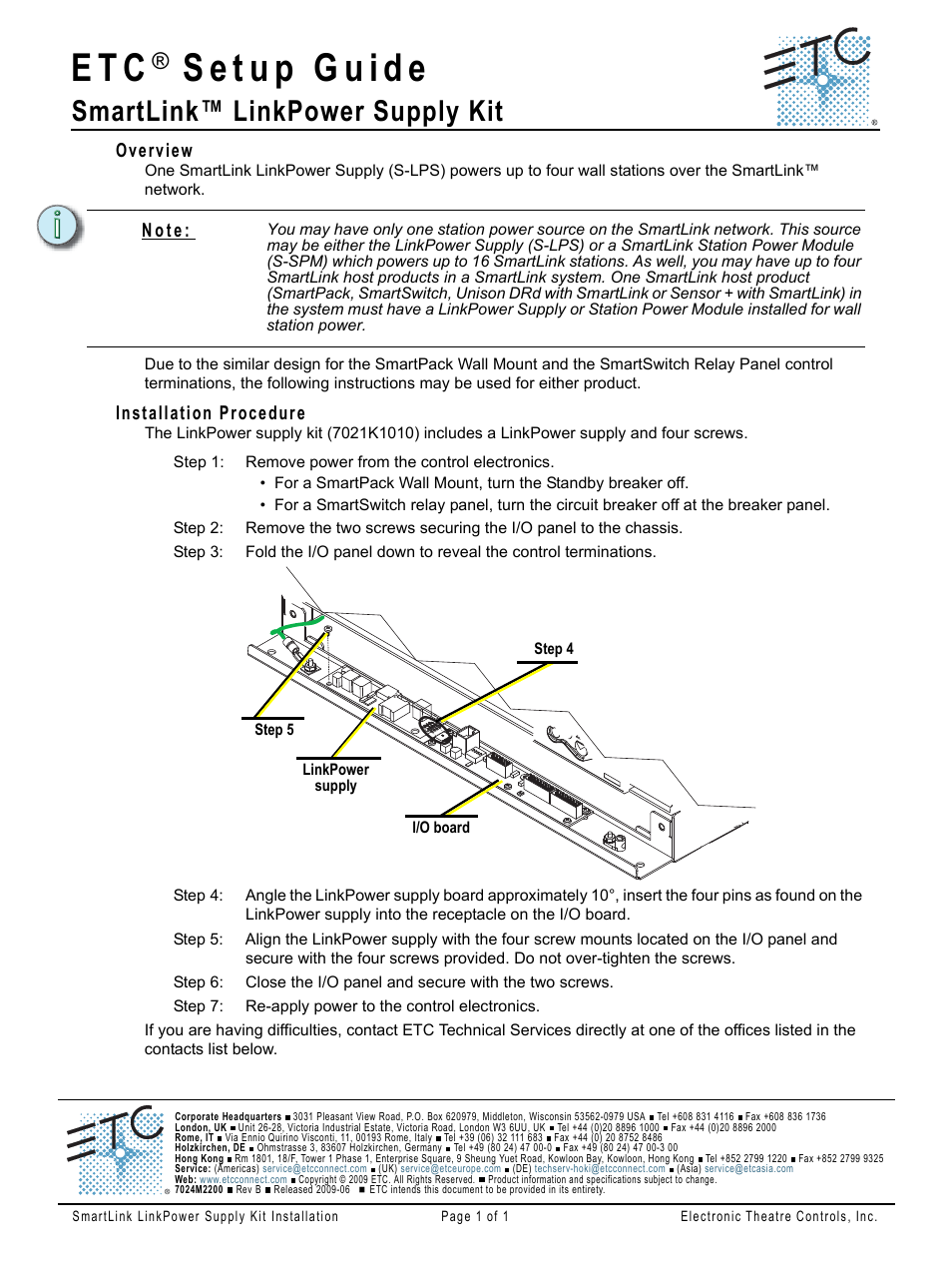 ETC SmartLink LinkPower Supply Kit User Manual | 1 page