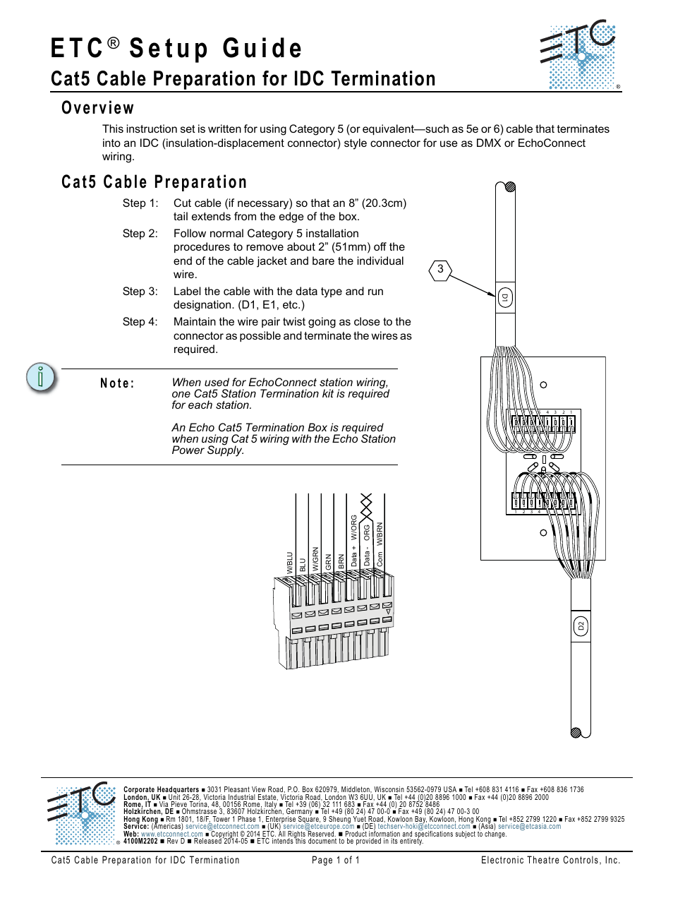 ETC CAT5 Cable Preparation for IDC Termination User Manual | 1 page