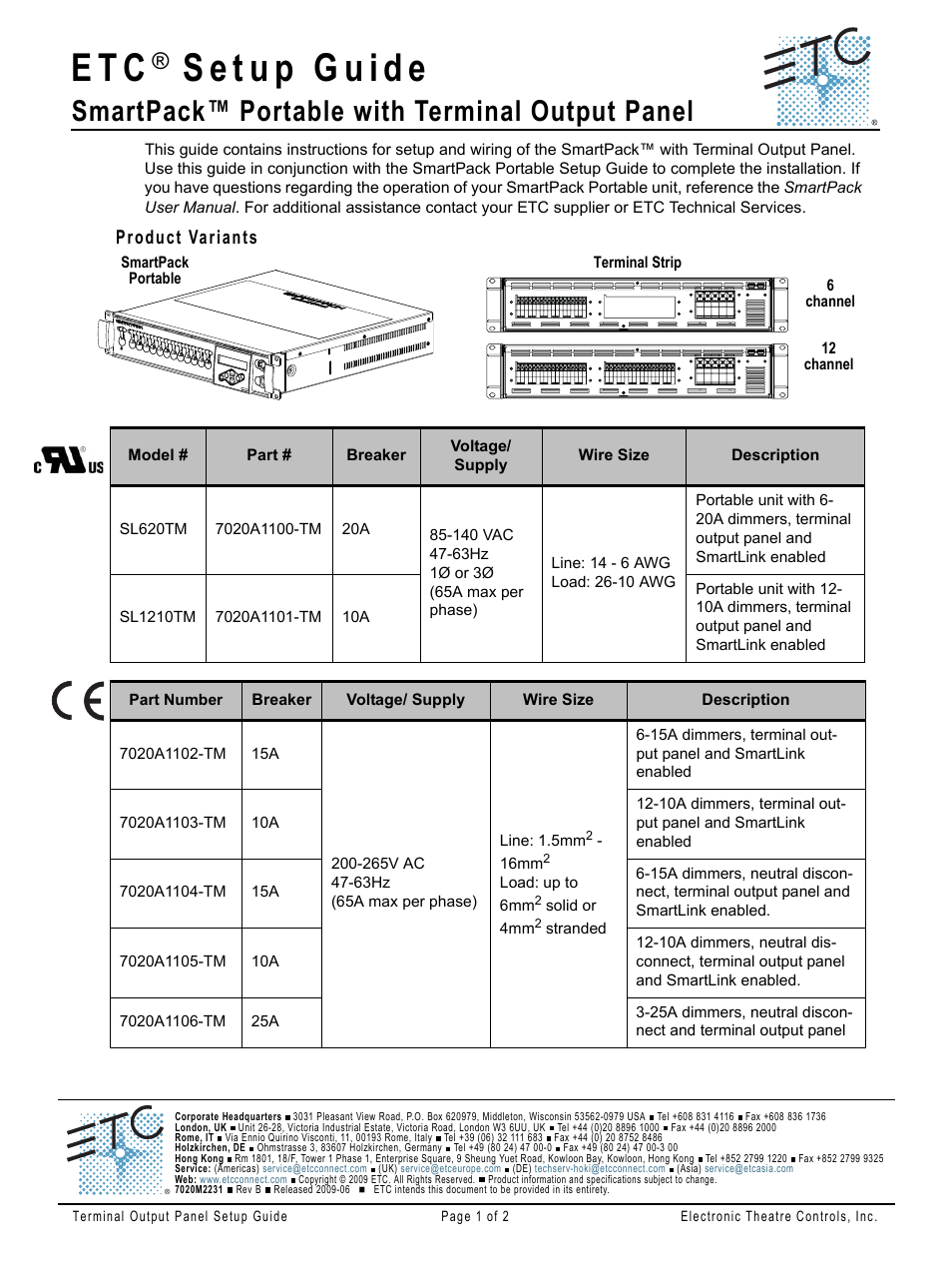 ETC SmartPack Portable Pack with Terminal Output Panel User Manual | 2 pages