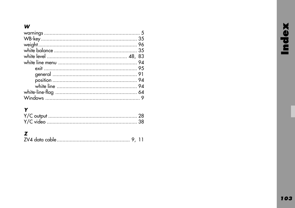 Index | ARRI 535B User Manual | Page 103 / 108