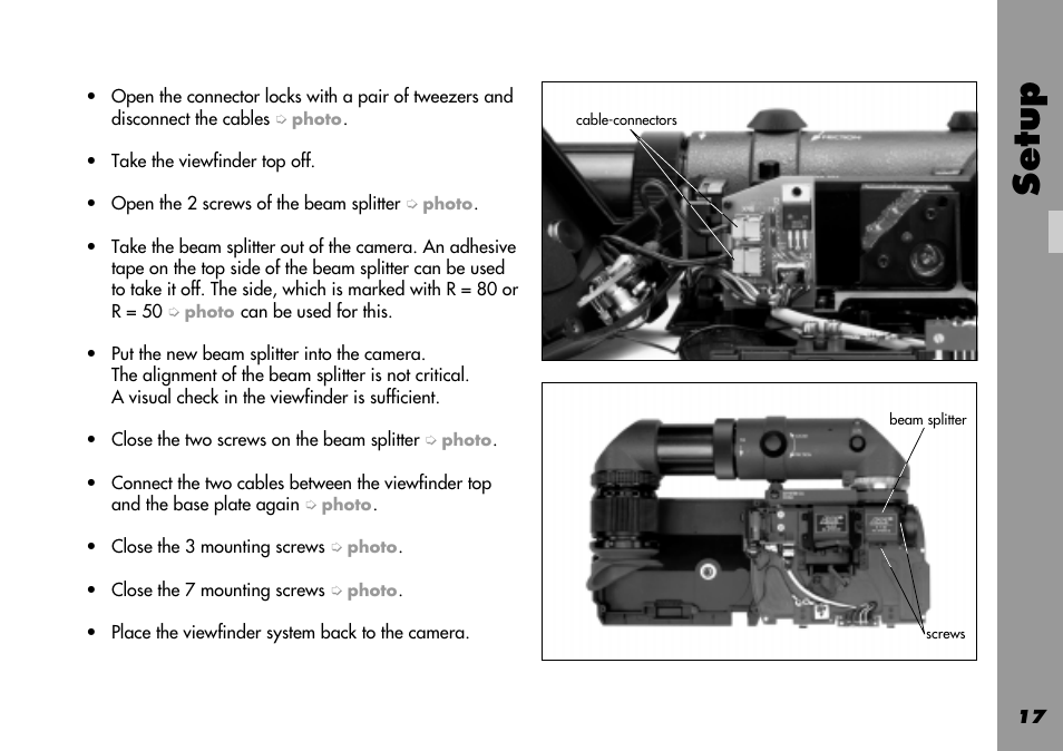 Beam splitter, Setup | ARRI 535B User Manual | Page 17 / 108