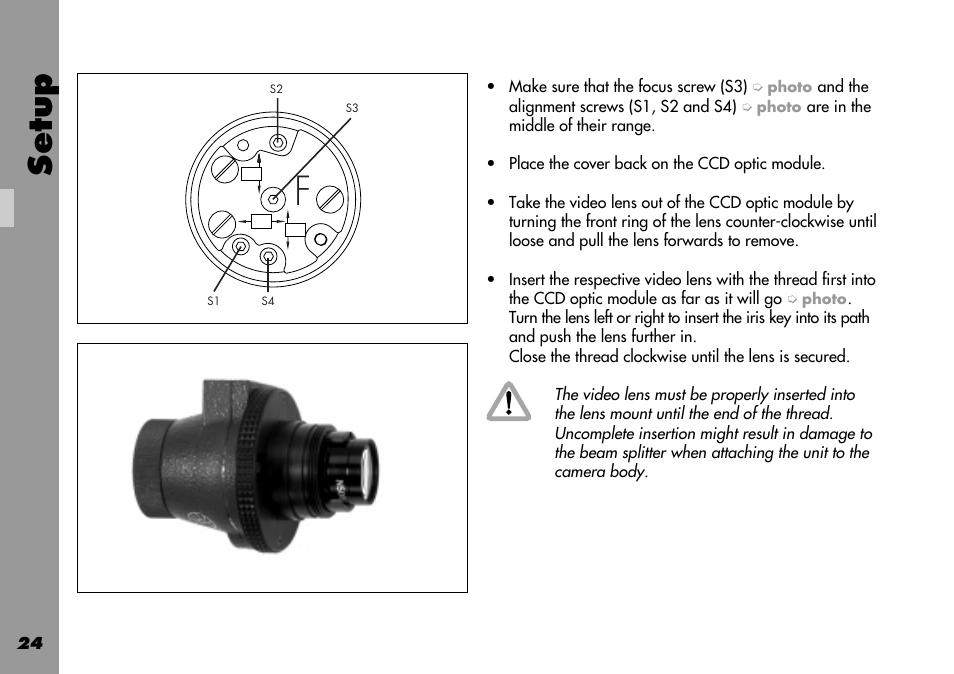 Changing the optic, Setup | ARRI 535B User Manual | Page 24 / 108