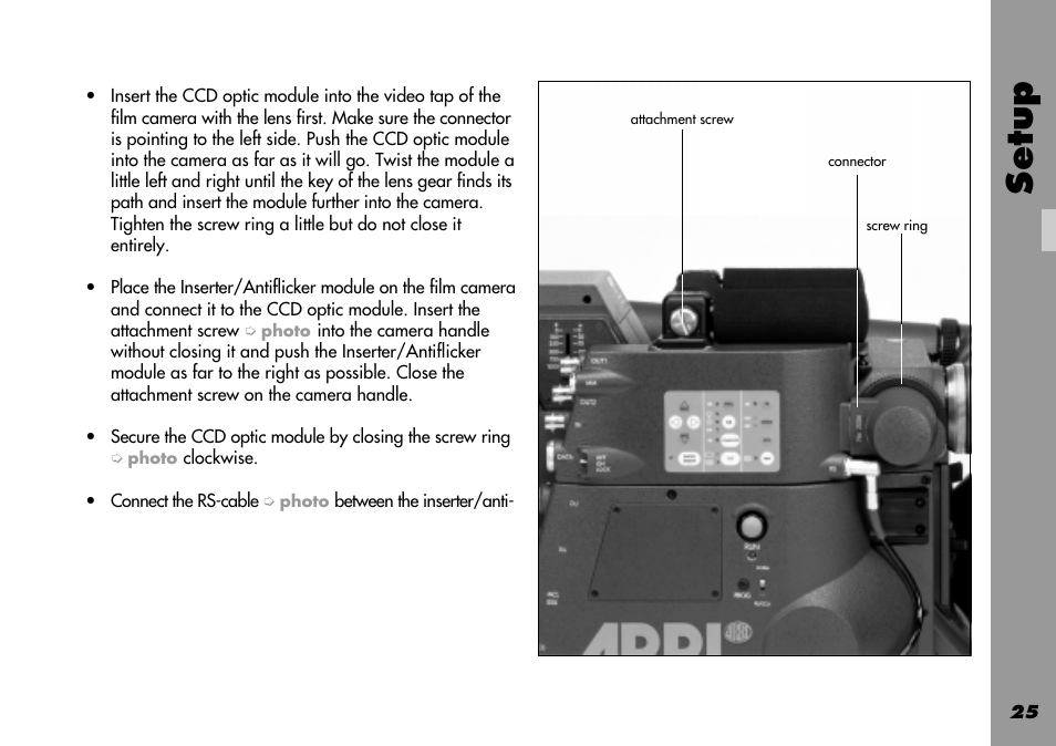 Changing the optic, Setup | ARRI 535B User Manual | Page 25 / 108