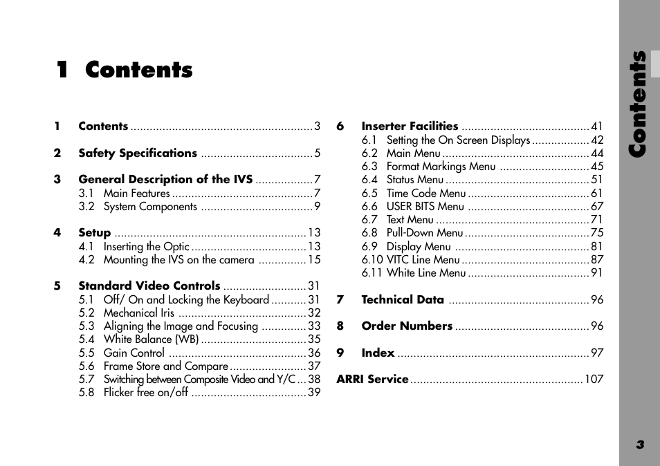 1 contents, Contents 1 contents | ARRI 535B User Manual | Page 3 / 108