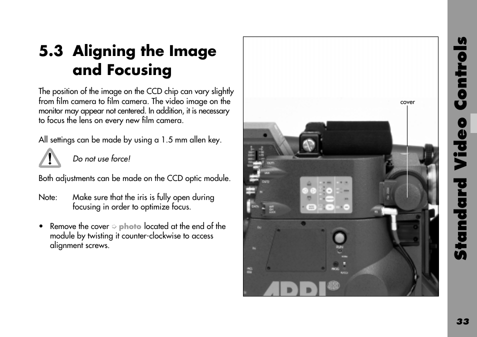 3 aligning the image and focusing, General, Focusing | Image alignment, Image position, Standard video controls | ARRI 535B User Manual | Page 33 / 108