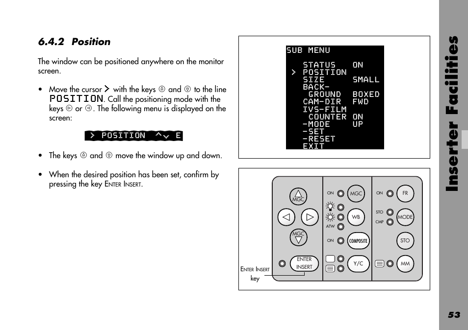 Position, Inser ter facilities, 2 position | ARRI 535B User Manual | Page 53 / 108