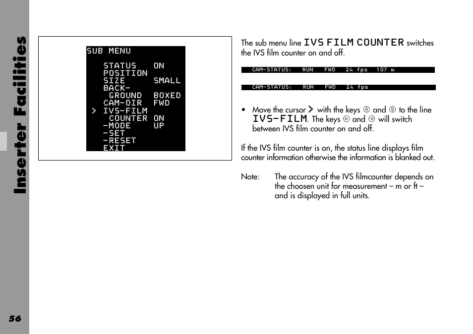 Inser ter facilities | ARRI 535B User Manual | Page 56 / 108