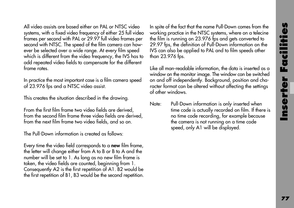 Inser ter facilities | ARRI 535B User Manual | Page 77 / 108