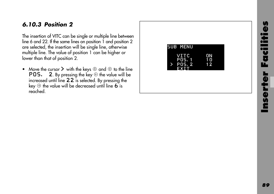 Position 2, Inser ter facilities | ARRI 535B User Manual | Page 89 / 108