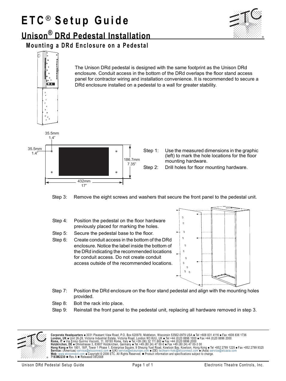 ETC Unison DRd Pedestal Installation Setup Guide User Manual | 1 page