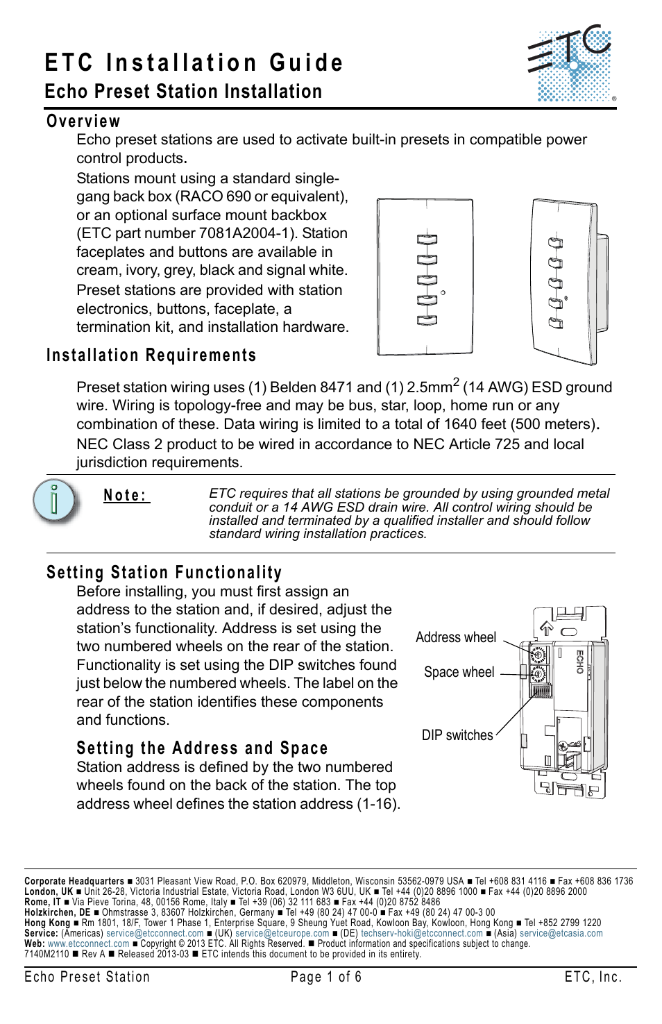 ETC Unison Echo Preset Station User Manual | 8 pages