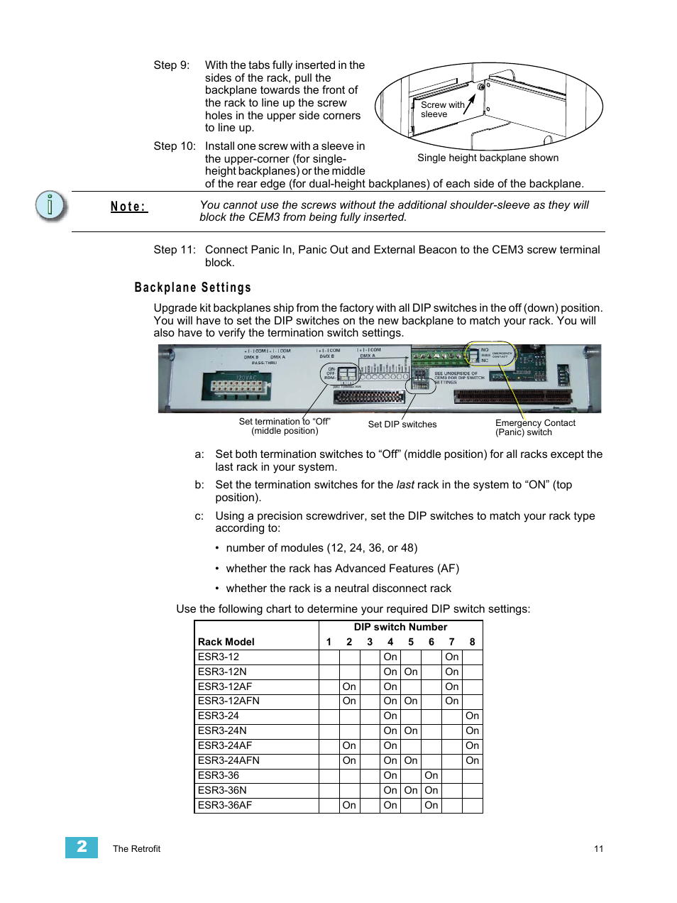 Backplane settings, N o t e | ETC Sensor+ CE Rack (ESR+) CEM+ to CEM3 Retrofit User Manual | Page 13 / 20