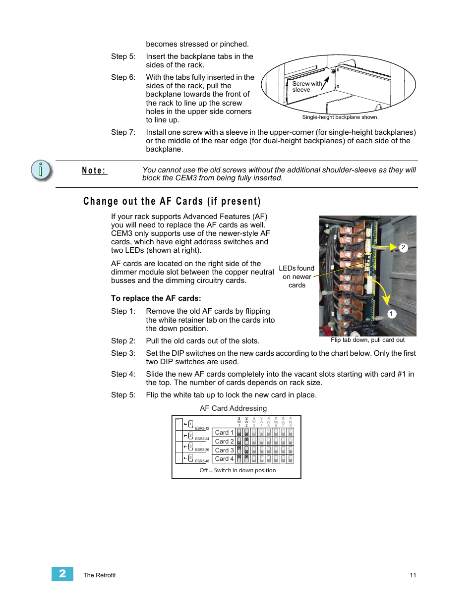 Change out the af cards (if present), N o t e | ETC Sensor CE Rack (ESR) ECEM to CEM3 Retrofit User Manual | Page 13 / 16