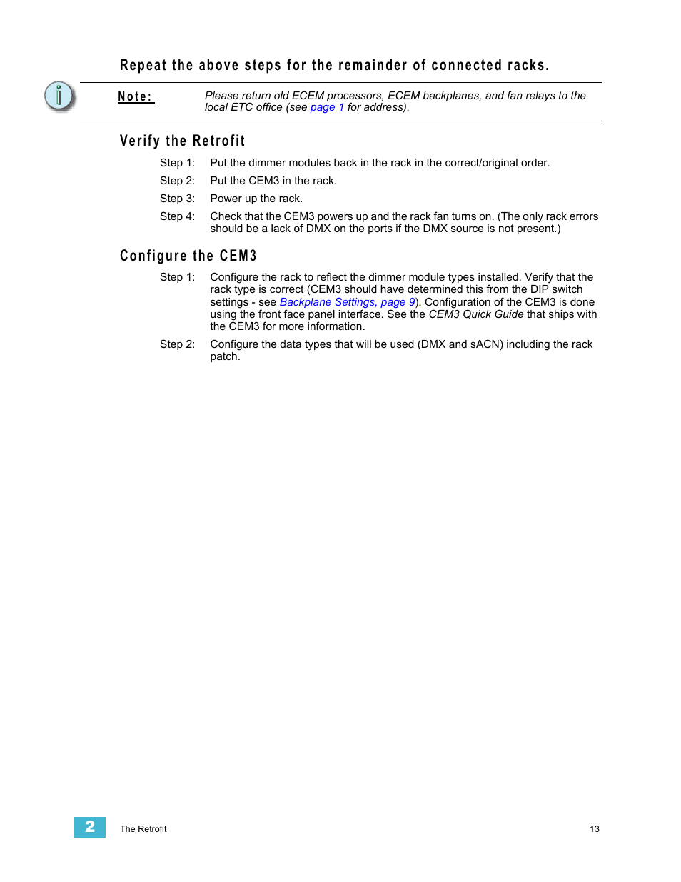 Verify the retrofit, Configure the cem3 | ETC Sensor CE Rack (ESR) ECEM to CEM3 Retrofit User Manual | Page 15 / 16