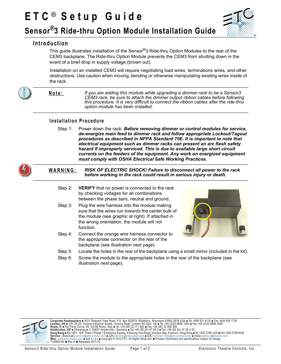 ETC Sensor3 RideThru Option Module User Manual | 2 pages