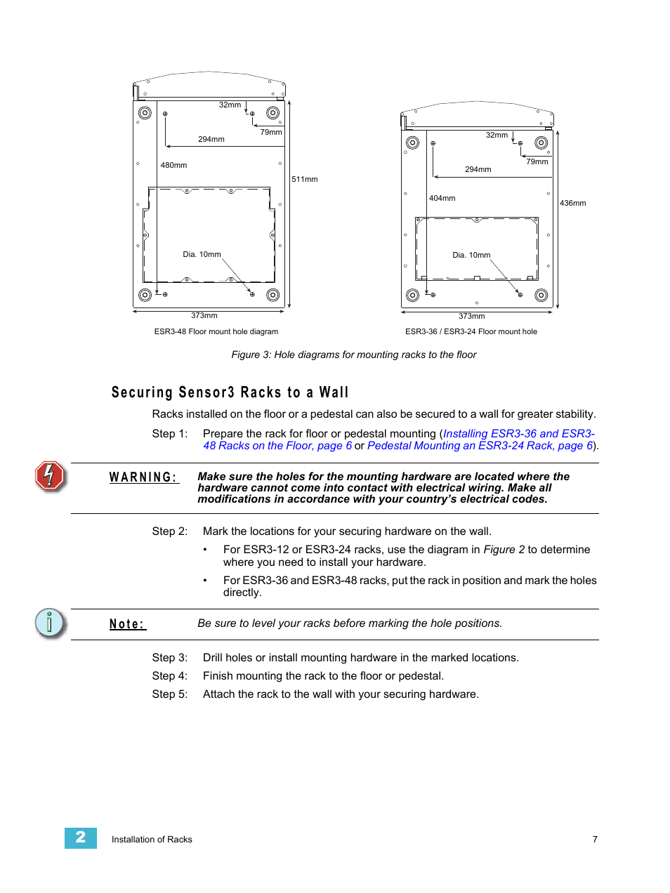 Securing sensor3 racks to a wall, Figure 3, Use figure 3 | N o t e | ETC Sensor3 CE (ESR3) Rack User Manual | Page 15 / 48