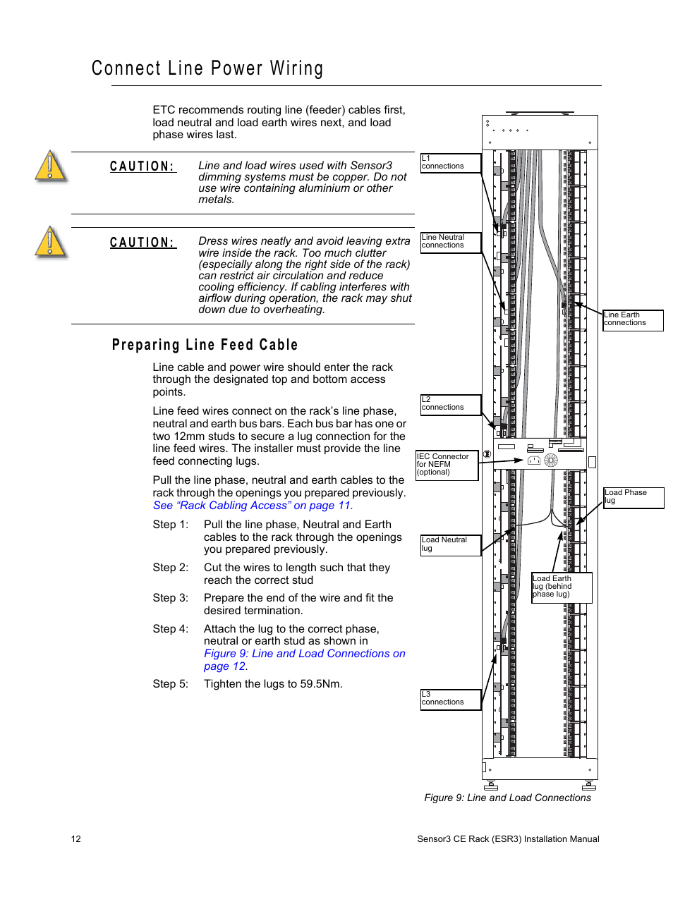 Connect line power wiring, Preparing line feed cable | ETC Sensor3 CE (ESR3) Rack User Manual | Page 20 / 48