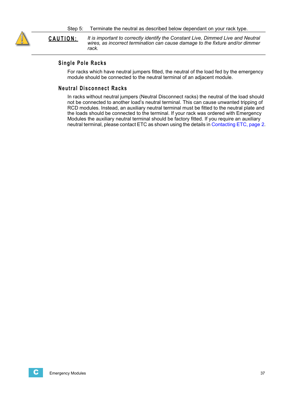 Single pole racks, Neutral disconnect racks | ETC Sensor3 CE (ESR3) Rack User Manual | Page 45 / 48