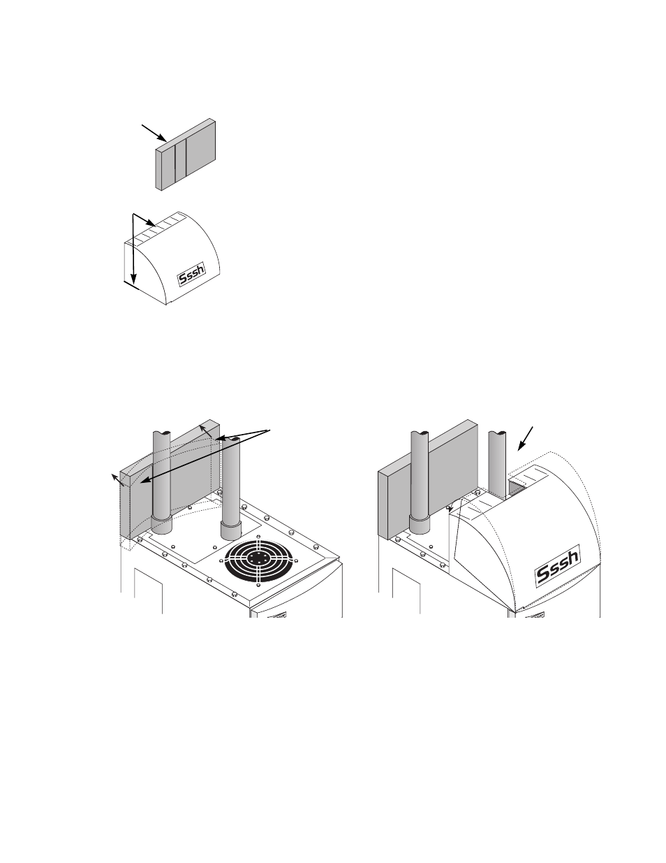 Installing the hood and acoustic pad, Figure 3 : installing the hood and pad, Restore power to the dimmer rack | ETC Sensor SR24-48 Sssh User Manual | Page 2 / 2