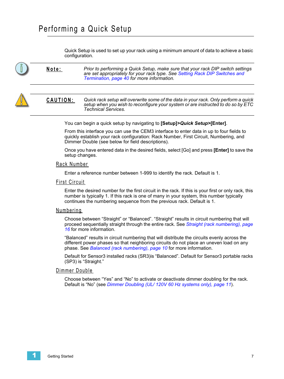 Performing a quick setup, Rack number, First circuit | Numbering, Dimmer double | ETC CEM3 v1.5.1 User Manual | Page 13 / 76