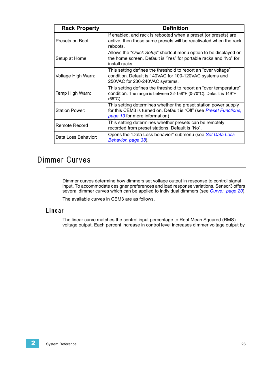 Dimmer curves, Linear | ETC CEM3 v1.5.1 User Manual | Page 29 / 76