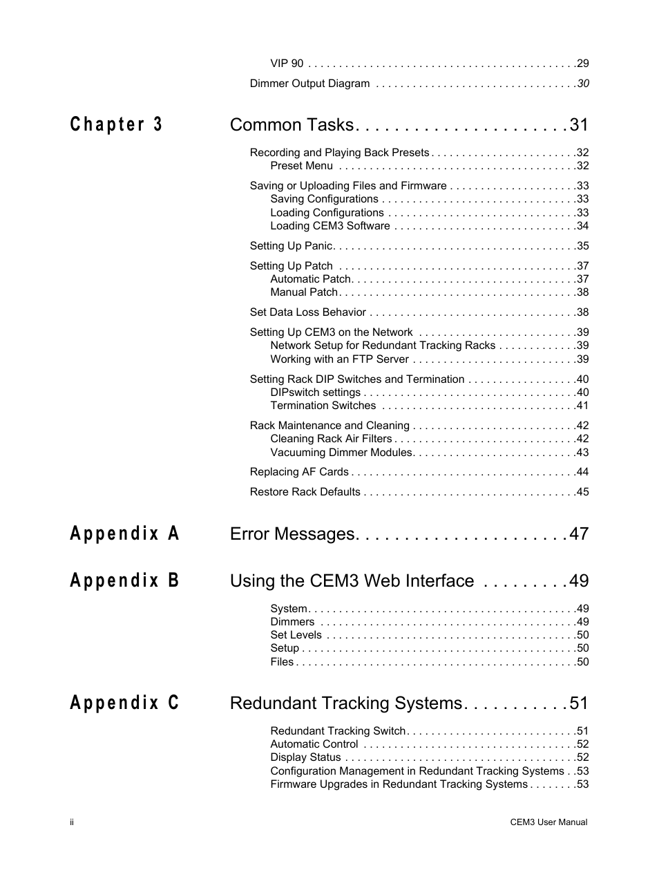 Common tasks, Error messages, Using the cem3 web interface | Redundant tracking systems | ETC CEM3 v1.5.1 User Manual | Page 4 / 76