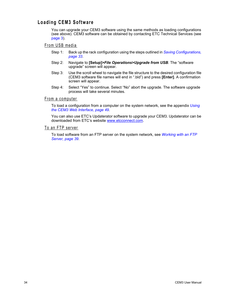 Loading cem3 software, From usb media, From a computer | To an ftp server | ETC CEM3 v1.5.1 User Manual | Page 40 / 76