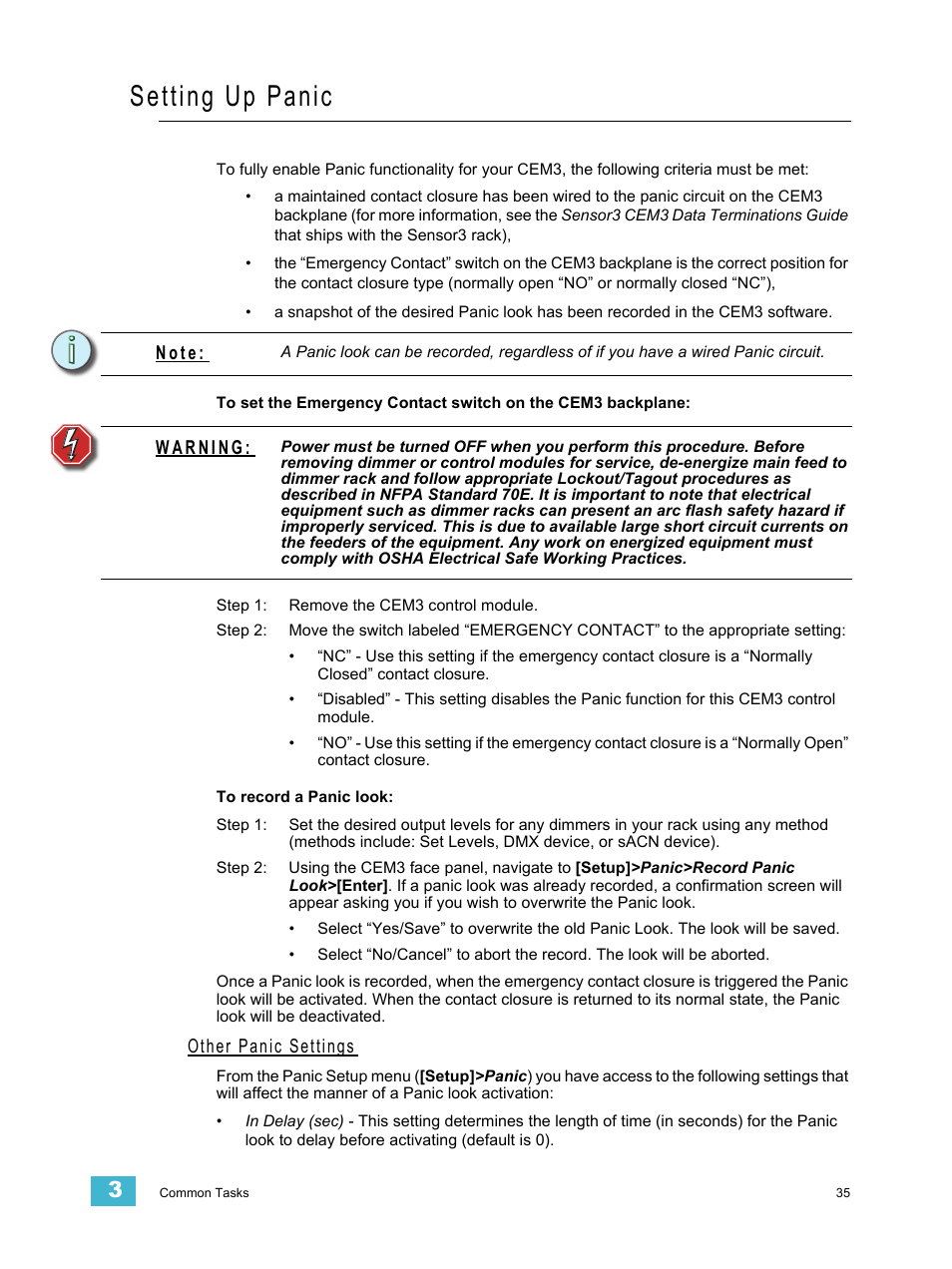 Setting up panic, Other panic settings, N o t e | ETC CEM3 v1.5.1 User Manual | Page 41 / 76