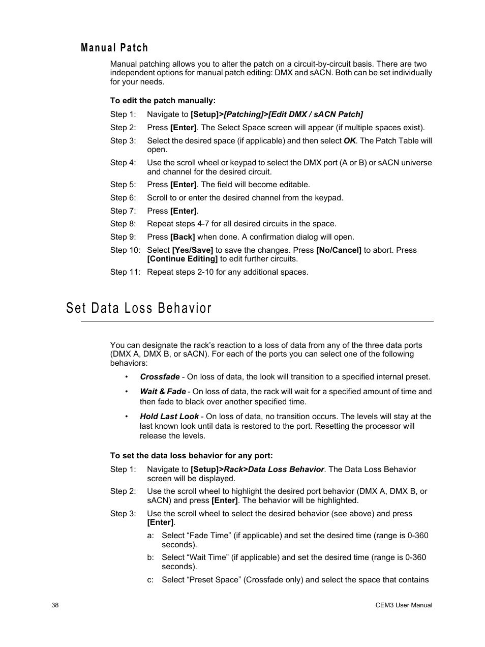 Manual patch, Set data loss behavior, Set data loss | ETC CEM3 v1.5.1 User Manual | Page 44 / 76