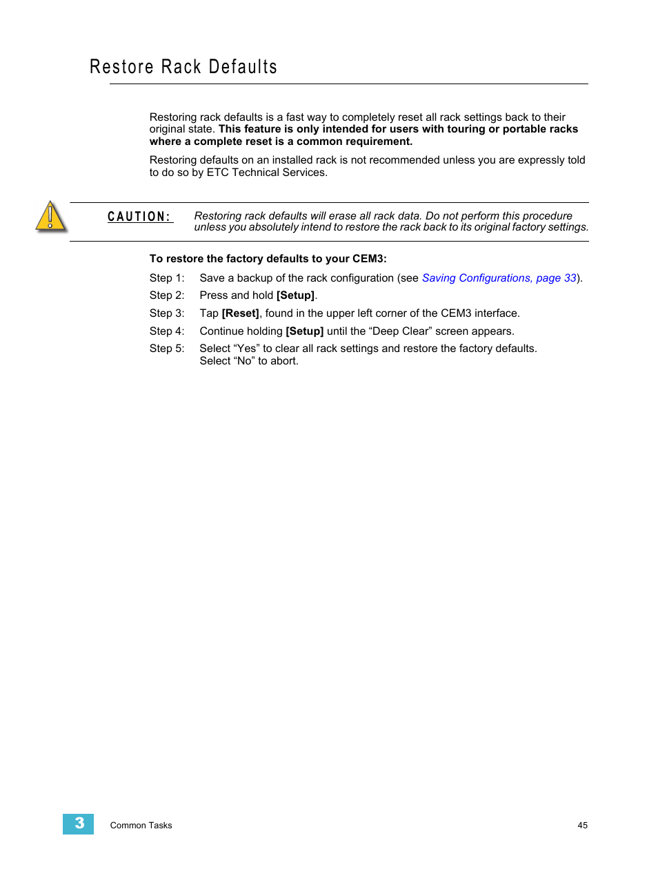 Restore rack defaults | ETC CEM3 v1.5.1 User Manual | Page 51 / 76