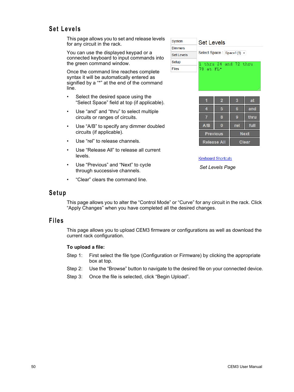 Set levels, Setup, Files | Set levels setup files | ETC CEM3 v1.5.1 User Manual | Page 56 / 76