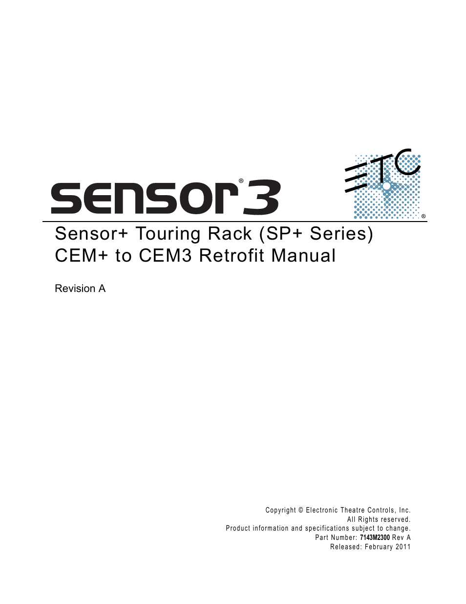 ETC Sensor+ Touring Rack CEM+ to CEM3 Retrofit User Manual | 20 pages