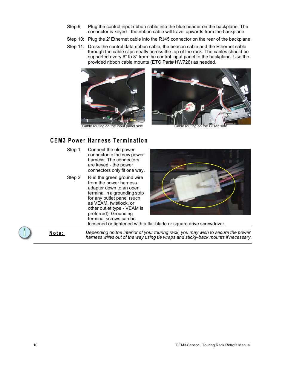 Cem3 power harness termination | ETC Sensor+ Touring Rack CEM+ to CEM3 Retrofit User Manual | Page 12 / 20
