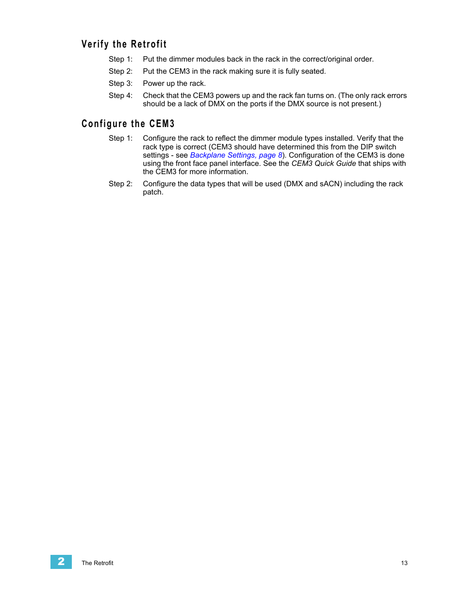 Verify the retrofit, Configure the cem3 | ETC Sensor+ Touring Rack CEM+ to CEM3 Retrofit User Manual | Page 15 / 20