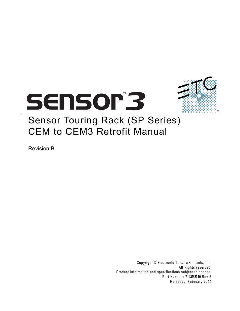 ETC Sensor+ Touring Rack CEM+ to CEM3 Retrofit User Manual | 24 pages