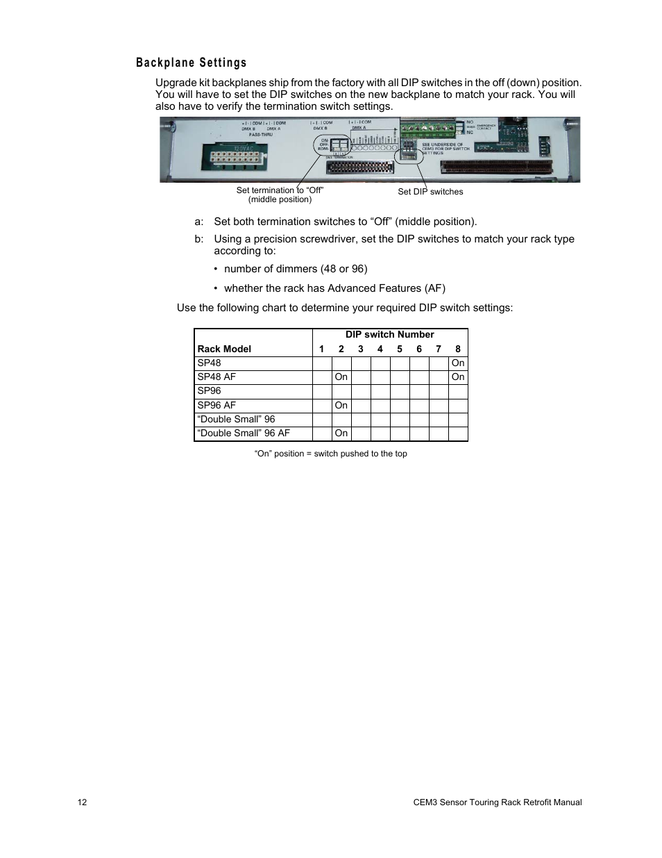 Backplane settings | ETC Sensor+ Touring Rack CEM+ to CEM3 Retrofit User Manual | Page 14 / 24
